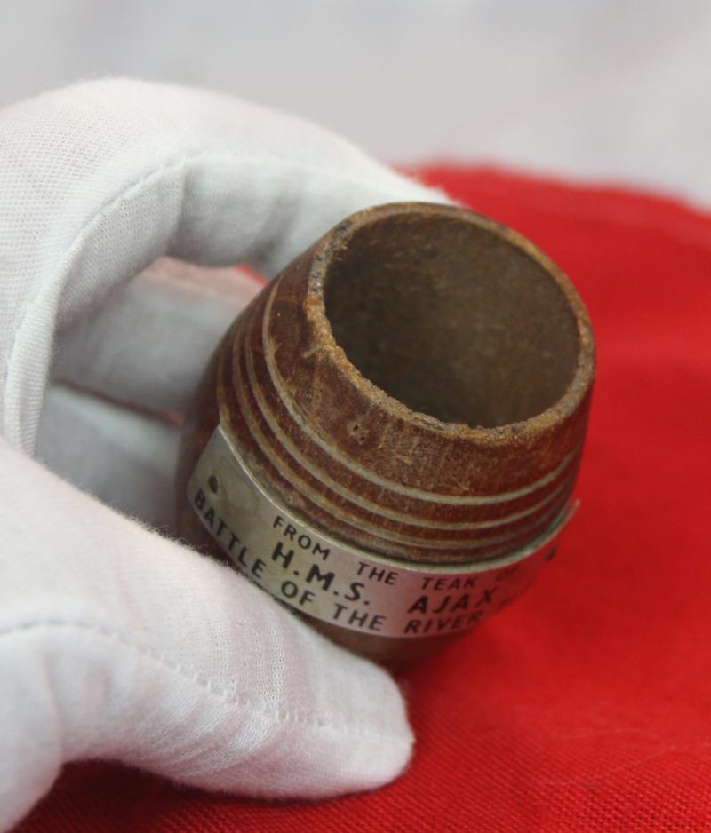 Battle of the River Plate, HMS Ajax Miniature Wooden Barrel Made From Teak from the Ship