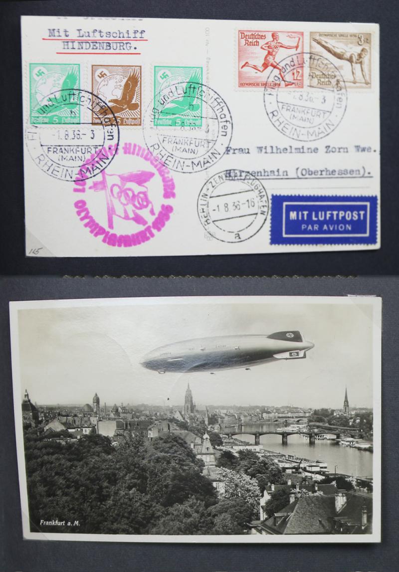 A Fabulous, Original, 1930's Airship Zeppelin Photograph & Photograph Airship {Luftpost} Mail Postcard Collection From The Hindenberg. All Are Original & Third Reich Period, In The Collectors Album