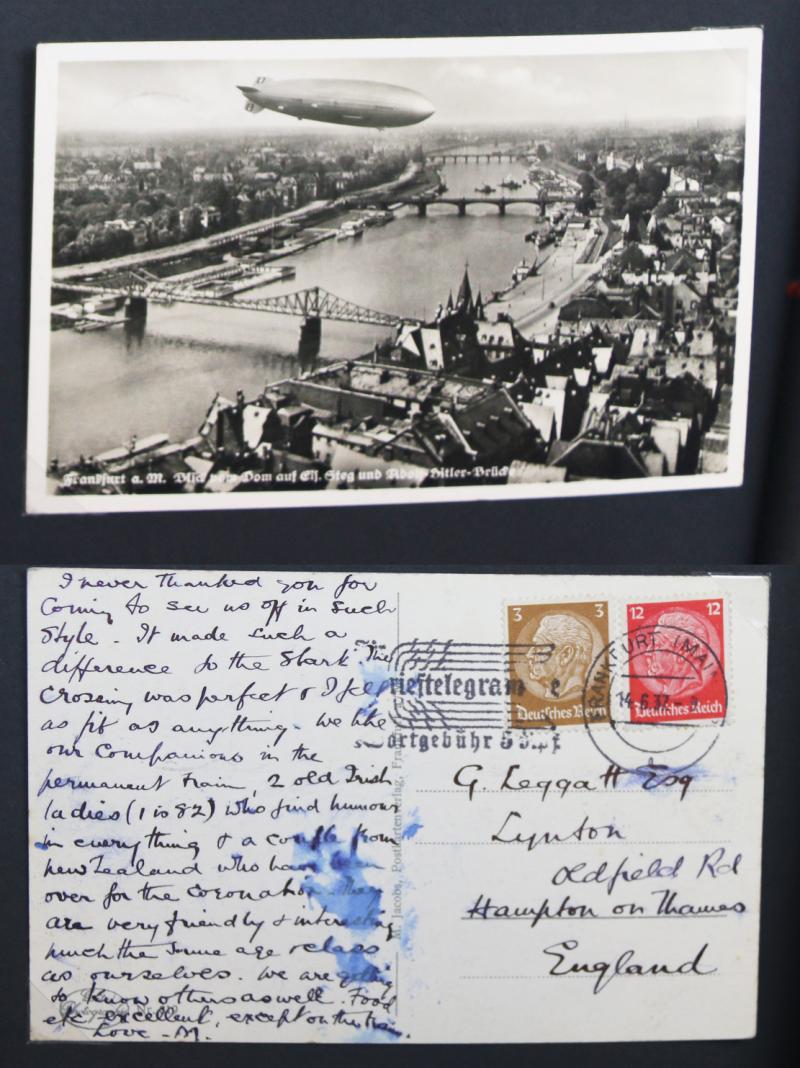 A Fabulous, Original, 1930's Airship Zeppelin Photograph & Photograph Airship {Luftpost} Mail Postcard Collection From The Hindenberg. All Are Original & Third Reich Period, In The Collectors Album