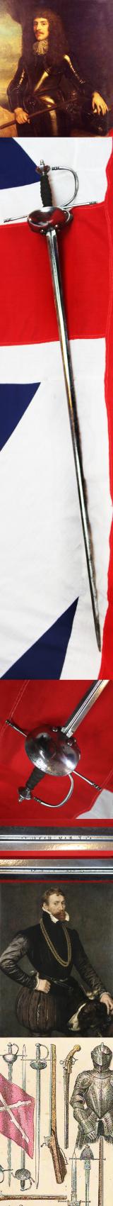 A Superb Spanish Cup Hilt Rapier Circa 1660. Double Shell Asymmetrical Hilt Guard With Long Crossguard, Octohedral Double Conical Pommel & Large Pas Dans