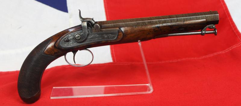 A Fabulous Quality Crimean War Cavalry Officer's Pistol of Carbine Bore, Damascus Barrel with Paget Style Captive Ramrod. Near Identical to the Pistol of Colonel John Yorke, 1st Royal Regt of Dragoons,.