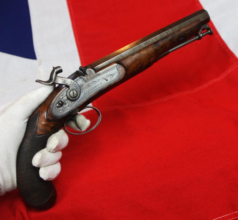 A Fabulous Quality Crimean War Cavalry Officer's Pistol of Carbine Bore, Damascus Barrel with Paget Style Captive Ramrod. Near Identical to the Pistol of Colonel John Yorke, 1st Royal Regt of Dragoons,.