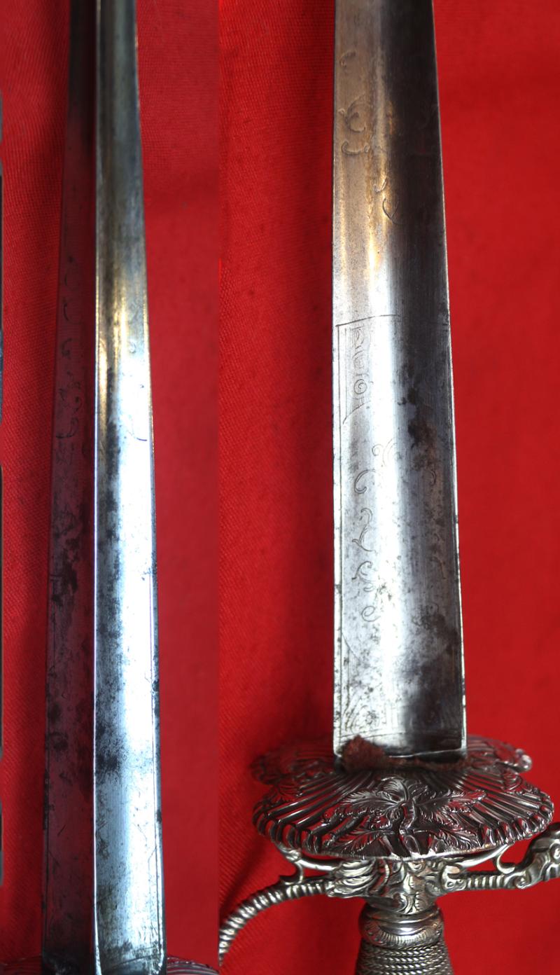 A Magnificent 18th Century Silver Hilted Small Sword, Dated 1758, with Colichmarde Blade. This Is One Of The Most Beautiful To Be Seen