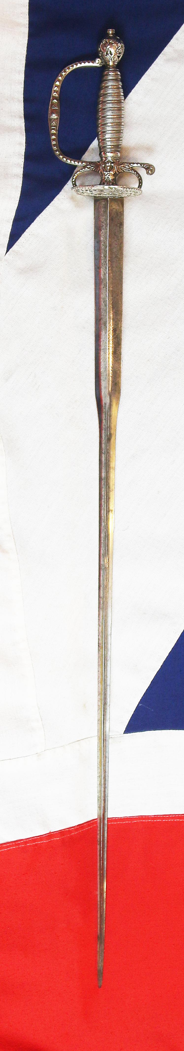 A Magnificent 18th Century Anglo French Indian War To Revolution Period All Silver Hilted Small Sword with Colichmarde Blade. Probably By William Kinman. A Stunning Museum Piece, A Near Pair to General George Washington's Sword in Amazing Condition