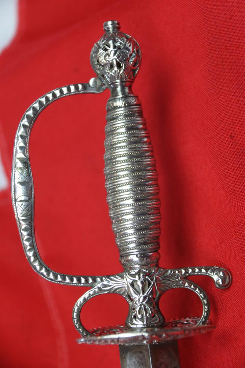 A Magnificent 18th Century Anglo French Indian War To Revolution Period All Silver Hilted Small Sword with Colichmarde Blade. Probably By William Kinman. A Stunning Museum Piece, A Near Pair to General George Washington's Sword in Amazing Condition