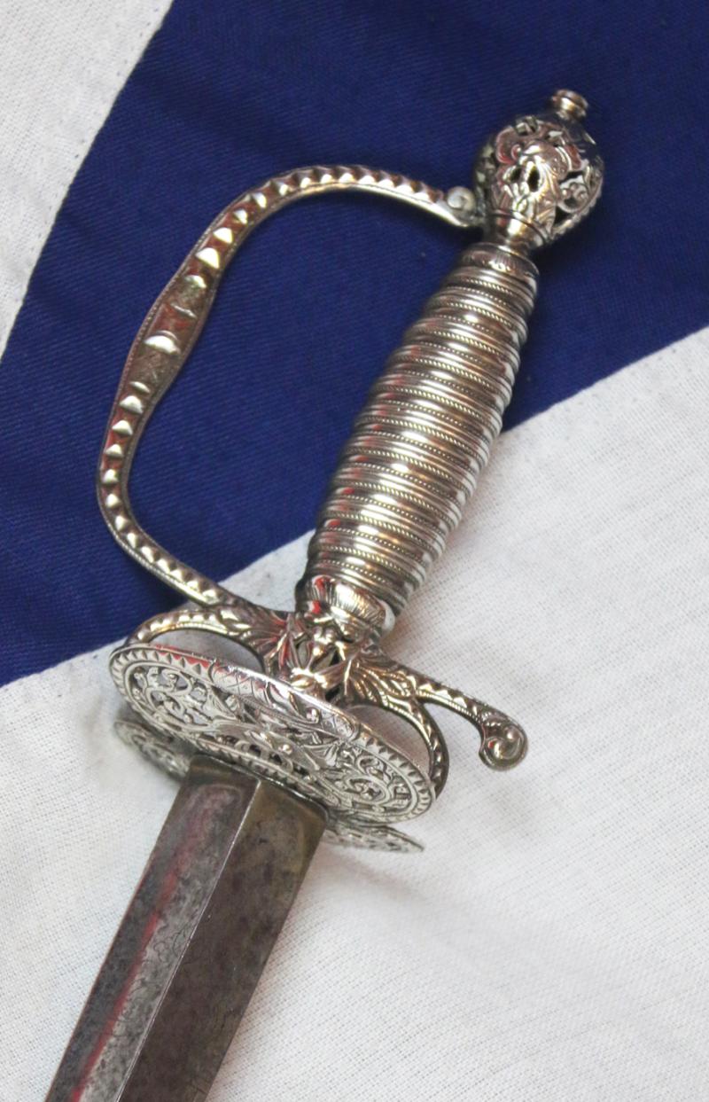 A Magnificent 18th Century Anglo French Indian War To Revolution Period All Silver Hilted Small Sword with Colichmarde Blade. Probably By William Kinman. A Stunning Museum Piece, A Near Pair to General George Washington's Sword in Amazing Condition