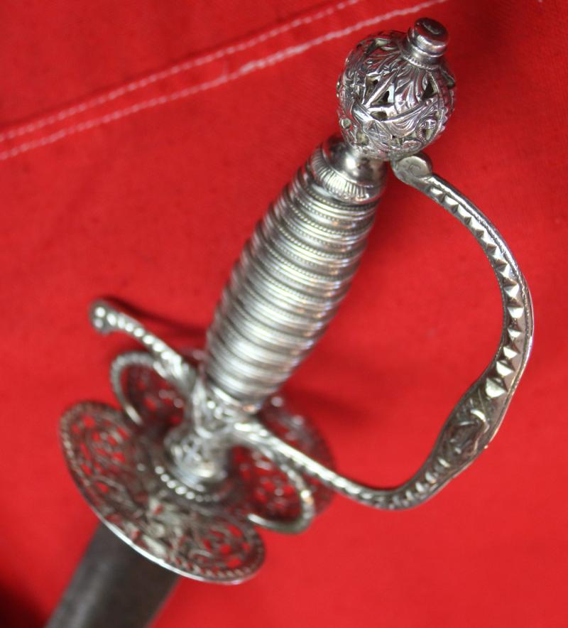 A Magnificent 18th Century Anglo French Indian War To Revolution Period All Silver Hilted Small Sword with Colichmarde Blade. Probably By William Kinman. A Stunning Museum Piece, A Near Pair to General George Washington's Sword in Amazing Condition