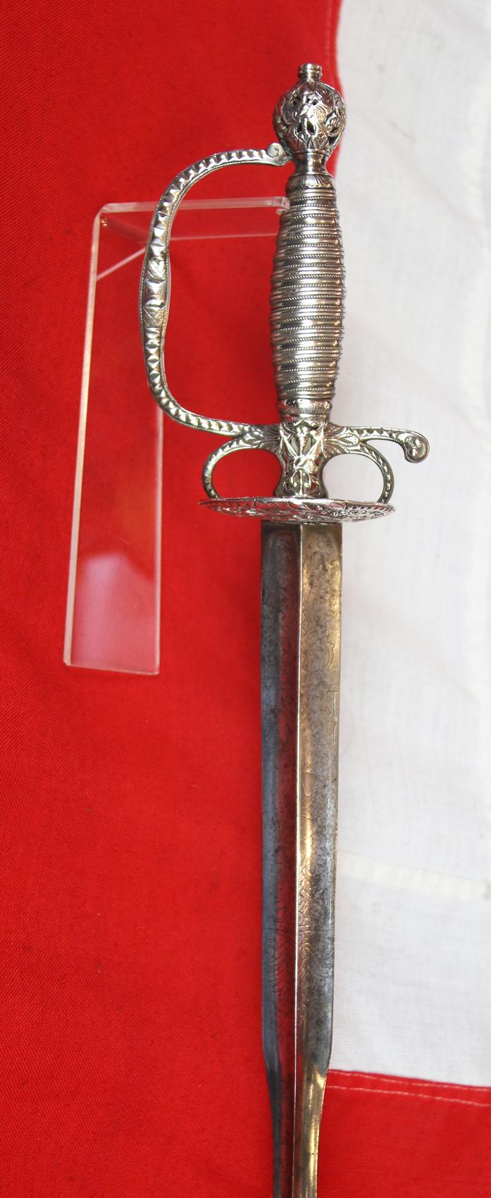 A Magnificent 18th Century Anglo French Indian War To Revolution Period All Silver Hilted Small Sword with Colichmarde Blade. Probably By William Kinman. A Stunning Museum Piece, A Near Pair to General George Washington's Sword in Amazing Condition