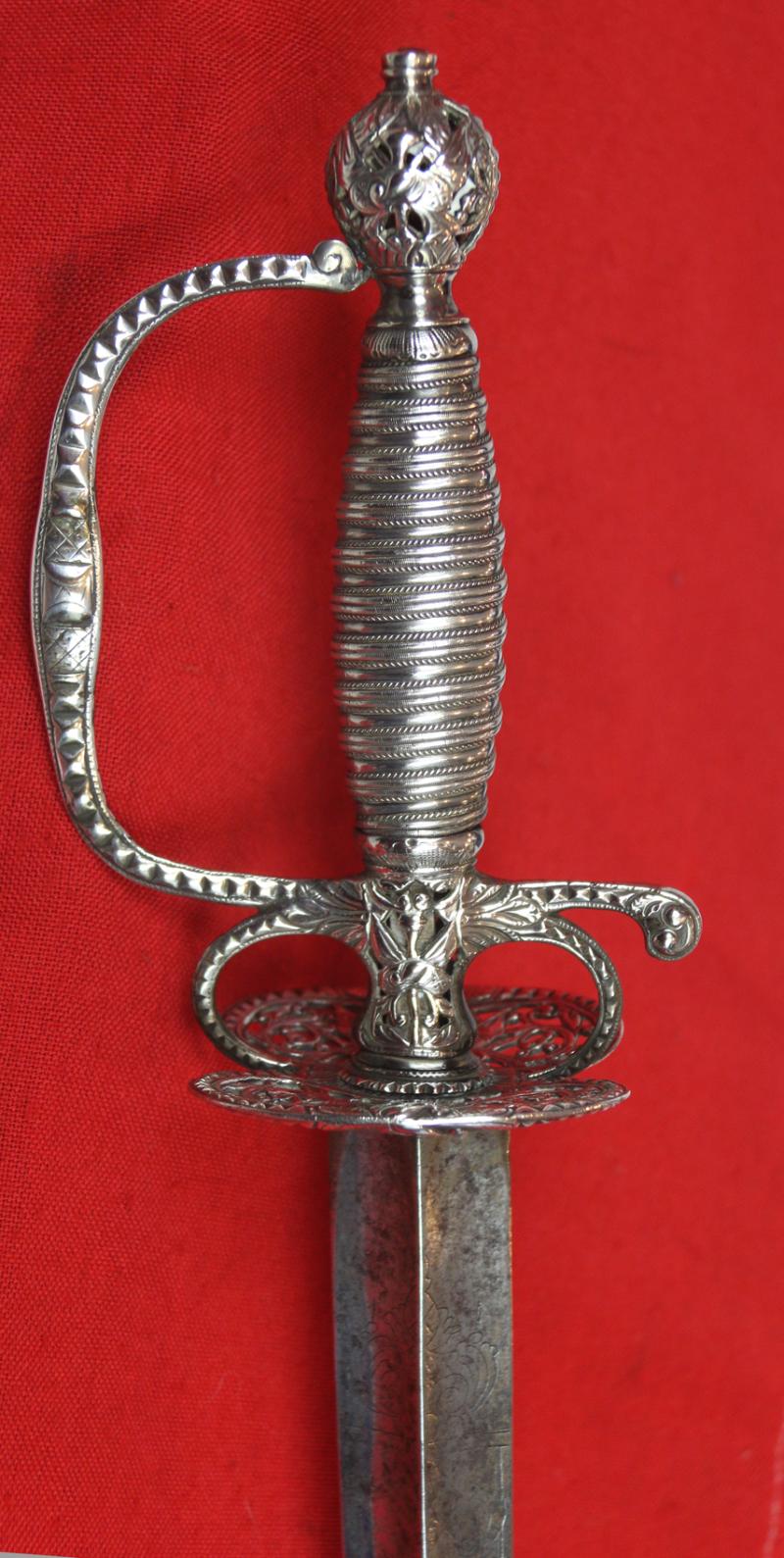 A Magnificent 18th Century Anglo French Indian War To Revolution Period All Silver Hilted Small Sword with Colichmarde Blade. Probably By William Kinman. A Stunning Museum Piece, A Near Pair to General George Washington's Sword in Amazing Condition