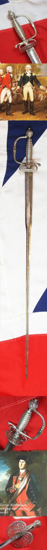 A Magnificent 18th Century Anglo French Indian War To Revolution Period All Silver Hilted Small Sword with Colichmarde Blade. Probably By William Kinman. A Stunning Museum Piece, A Near Pair to General George Washington's Sword in Amazing Condition