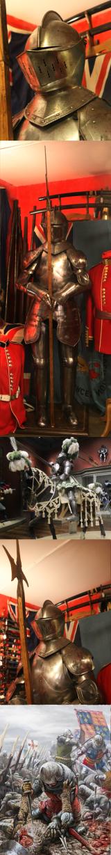 A Beautiful Full Suit of 16th Century Tudor Style Knight’s Historismus Plate Hall Armour with Halbeard Polearm. Fully Leather Strapped & Buckled So Likely, and Potentially, Wearable