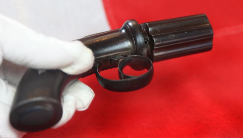 A Superb Pocket Sized 'Pepperbox' Derringer Revolver Six Shot Pistol Circa 1840, With Most Rare Sliding Hammer Safety Mechanism