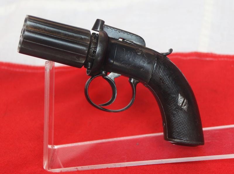 A Superb Pocket Sized 'Pepperbox' Derringer Revolver Six Shot Pistol Circa 1840, With Most Rare Sliding Hammer Safety Mechanism