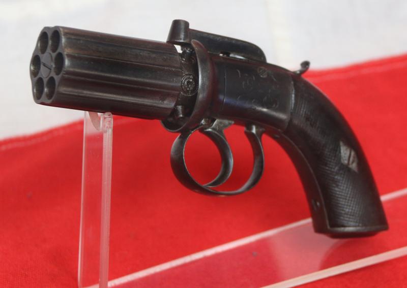 A Superb Pocket Sized 'Pepperbox' Derringer Revolver Six Shot Pistol Circa 1840, With Most Rare Sliding Hammer Safety Mechanism
