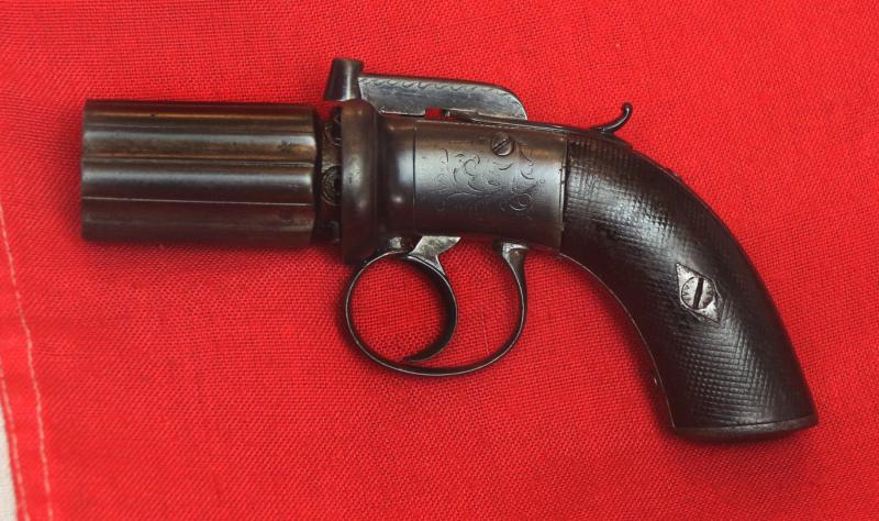 A Superb Pocket Sized 'Pepperbox' Derringer Revolver Six Shot Pistol Circa 1840, With Most Rare Sliding Hammer Safety Mechanism