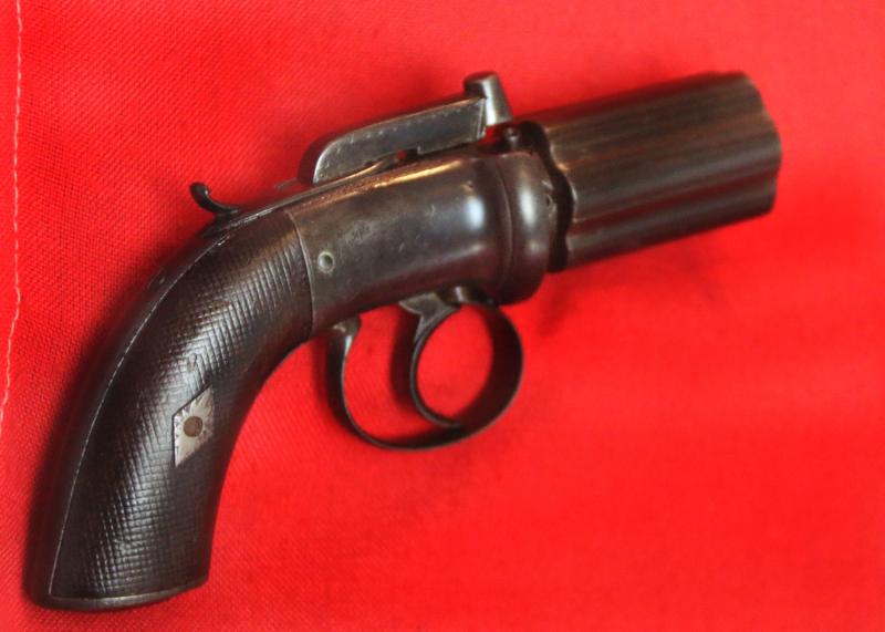 A Superb Pocket Sized 'Pepperbox' Derringer Revolver Six Shot Pistol Circa 1840, With Most Rare Sliding Hammer Safety Mechanism