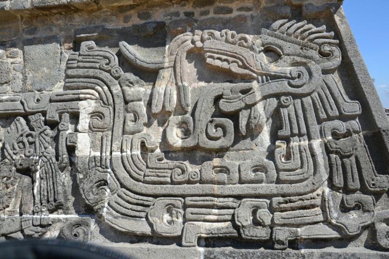A Most Intriguing, Early, Wide Bladed Mayan or Aztec Form Sacrificial Knife, Beautifully Carved Head of Possibly Vucub Caquix or Quetzalcoatl The Wind Spouting God, Upon the Stag-Horn Hilt