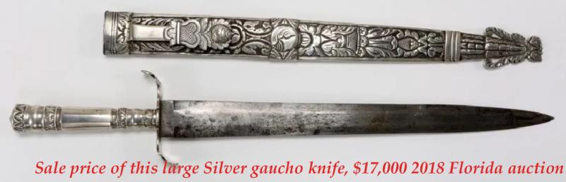 A Superb and Huge 19th Century Solid Hallmarked 800 Silver Mounted Gaucho Knife, By FRIED.HERDER ABR.SOHN SOLINGEN