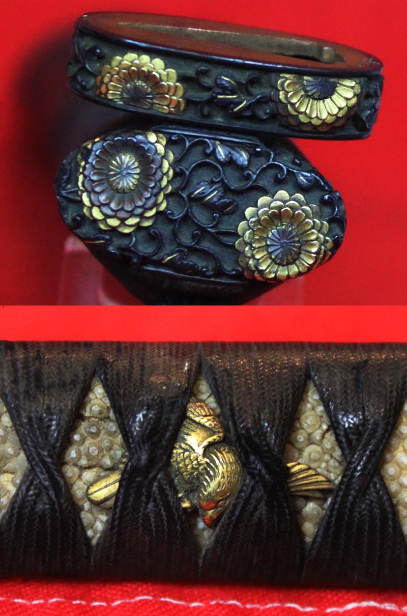 A Wonderful Late Koto to Early Shinto Period Samurai Katana In Superb Condition Circa 450 Years Old. Superb Original Full Suite of Original Edo Koshirae, Including Gold and Shakudo Goto School Mounts & Signed Tsuba