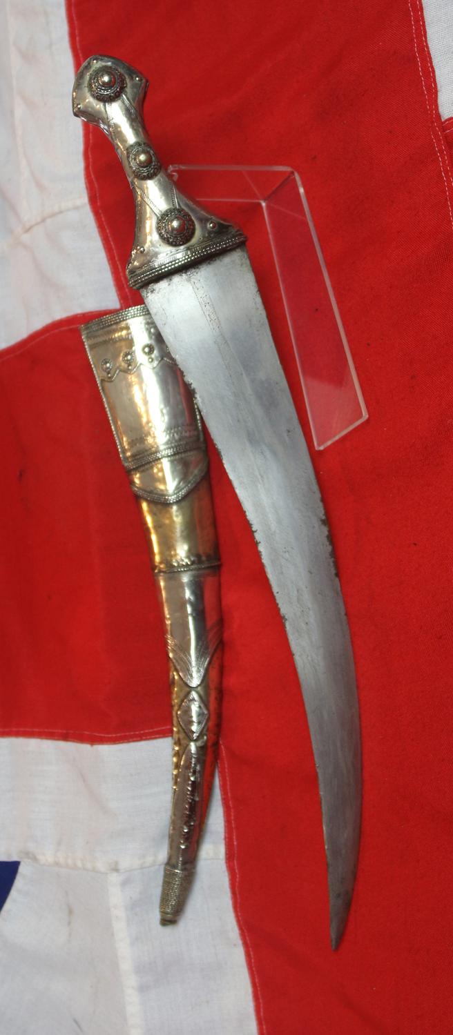 A Fine and Long, Saudi Arabian, Silver & Copper Alloy Dharia Jambiya 19th Century