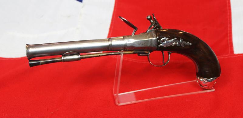 A Sublime 'Queen Anne', Circa 1720, Cannon Barrel Flintlock Holster Pistol of Sidelock Action, With Solid Silver Mounts Including a Silver, Maned Lion Head Butt Cap, and Silver Dragon Sideplate