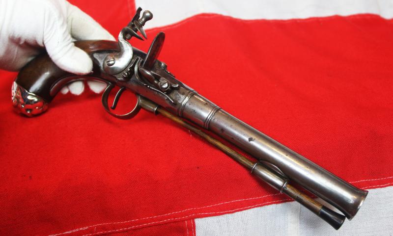 A Sublime 'Queen Anne', Circa 1720, Cannon Barrel Flintlock Holster Pistol of Sidelock Action, With Solid Silver Mounts Including a Silver, Maned Lion Head Butt Cap, and Silver Dragon Sideplate