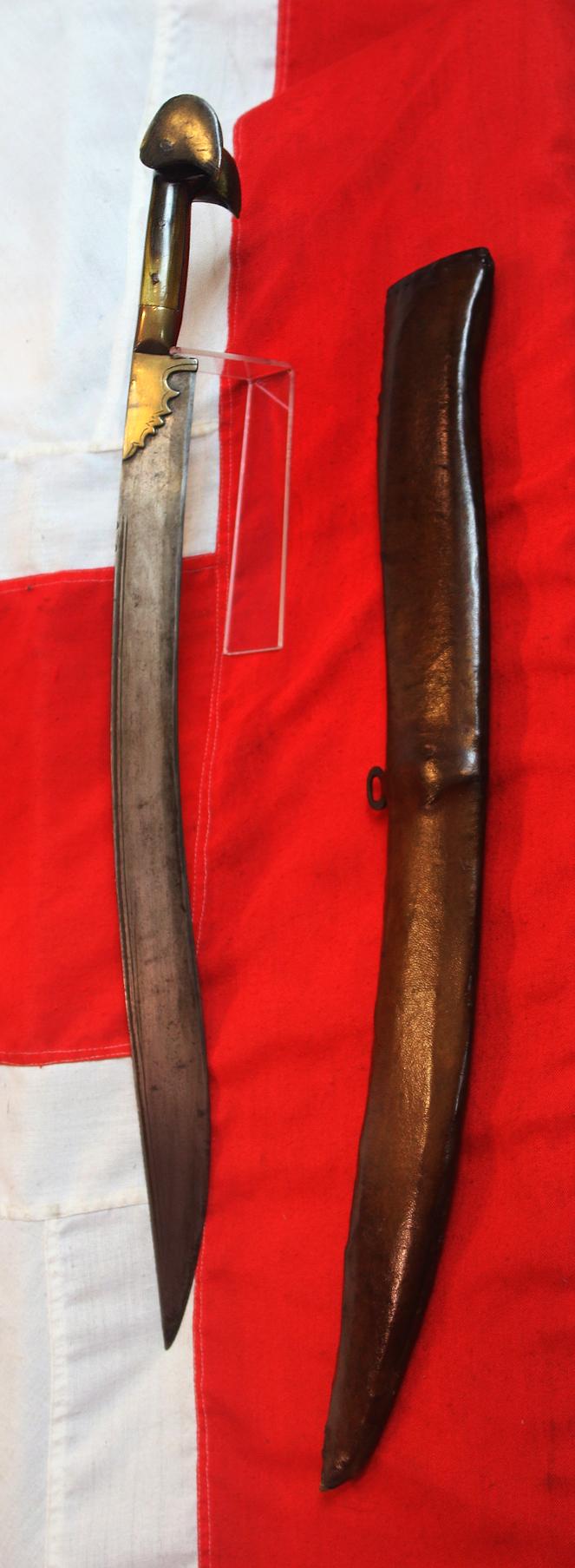 A Most Fine 18th to Early 19th Century Ottoman Empire Jannisaries Yatağan Sword, Carved Horn 'Eared' Hilt & Original Hide Covered Wooden Combat Scabbard