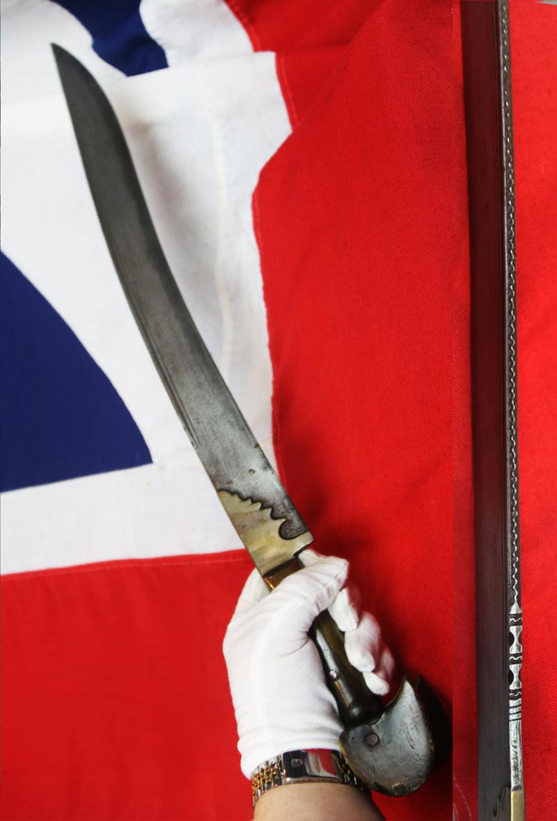 A Most Fine 18th to Early 19th Century Ottoman Empire Jannisaries Yatağan Sword, Carved Horn 'Eared' Hilt & Original Hide Covered Wooden Combat Scabbard