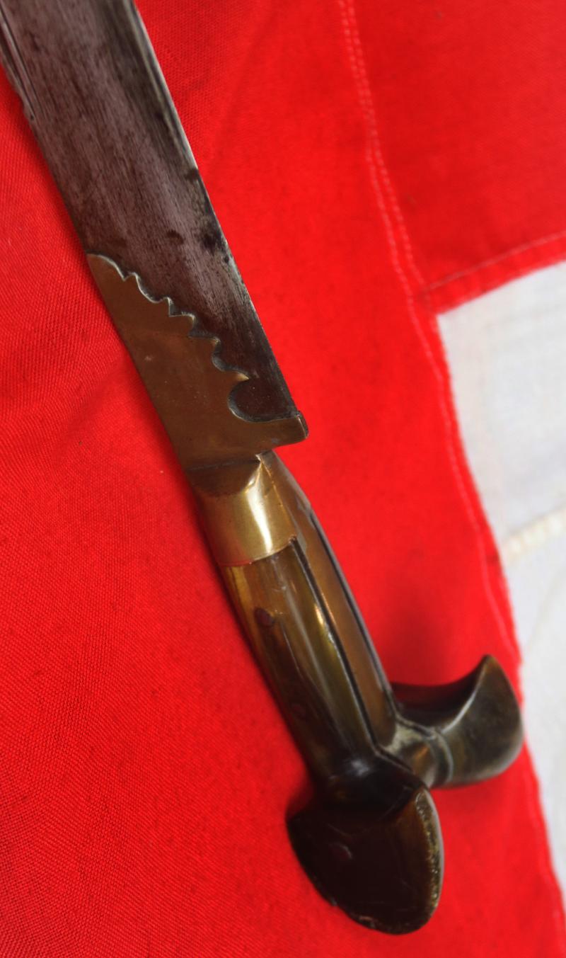 A Most Fine 18th to Early 19th Century Ottoman Empire Jannisaries Yatağan Sword, Carved Horn 'Eared' Hilt & Original Hide Covered Wooden Combat Scabbard