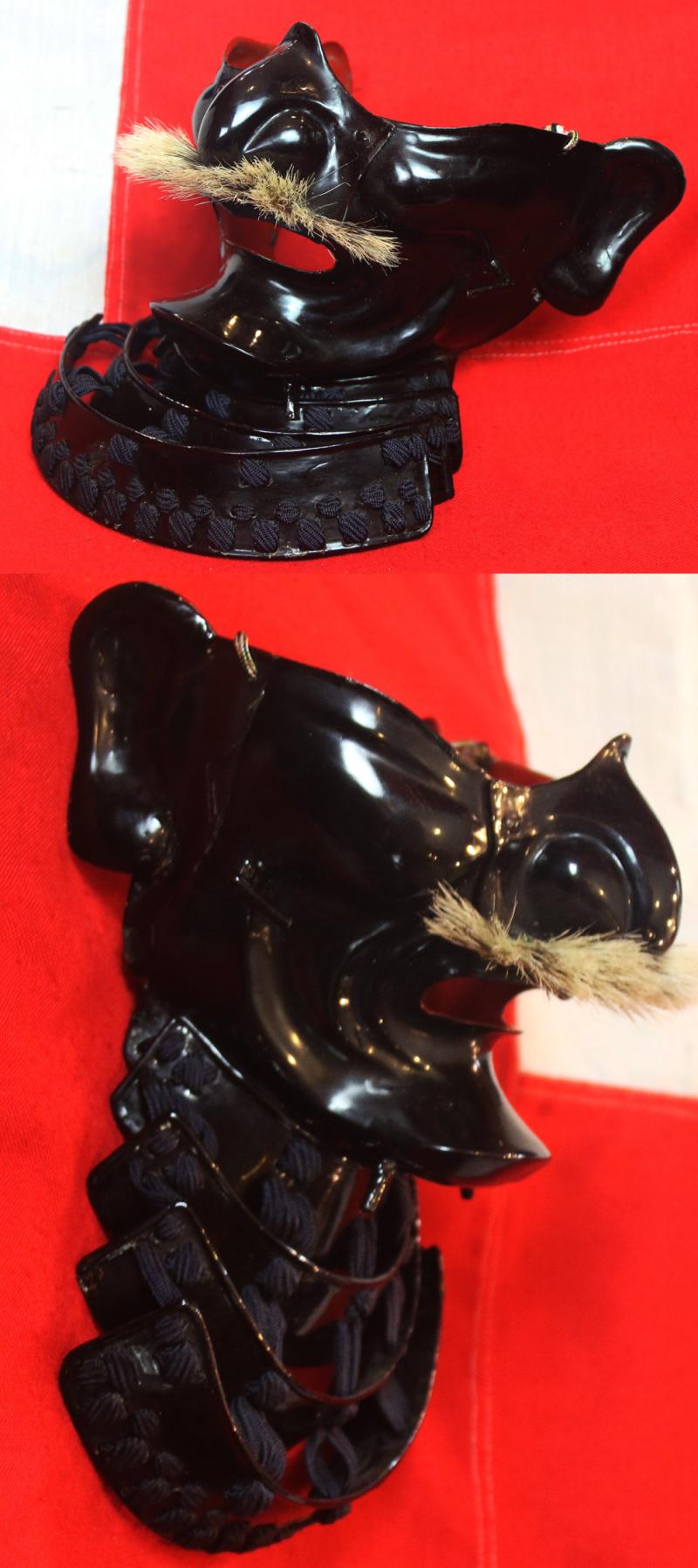 Superb Early to Mid Edo,Museum Quality Signed Samurai War Helmet Kabuto, by Nobutada, of 21 'Helmet Skull' or 'Bowl Plates', with a Leaping Animal, Carved Wooden and Gold Maedate & Clan Mon of the Sakai Clan, & “Fierce Face” Ressai, Face Armour