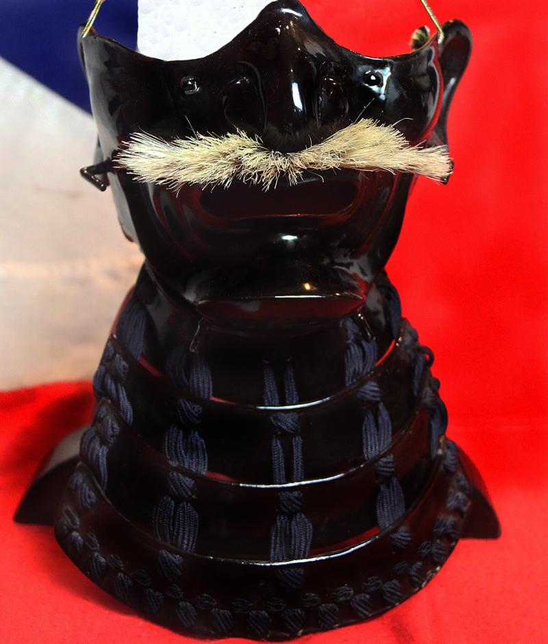 Superb Early to Mid Edo,Museum Quality Signed Samurai War Helmet Kabuto, by Nobutada, of 21 'Helmet Skull' or 'Bowl Plates', with a Leaping Animal, Carved Wooden and Gold Maedate & Clan Mon of the Sakai Clan, & “Fierce Face” Ressai, Face Armour