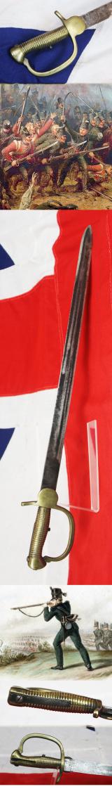 An 1801 Pattern Baker Rifle Sword {Bayonet}. Brass D Hilt & Single Edged Long Sword Blade