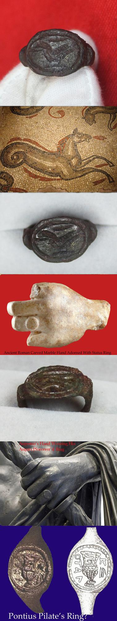 Roman Ist Century AD Hippocampus Intaglio Engraved Bronze 'Status' Ring. Around 2000 Years Old. From The Time Of the Divine Augustus, The First Emperor of Rome