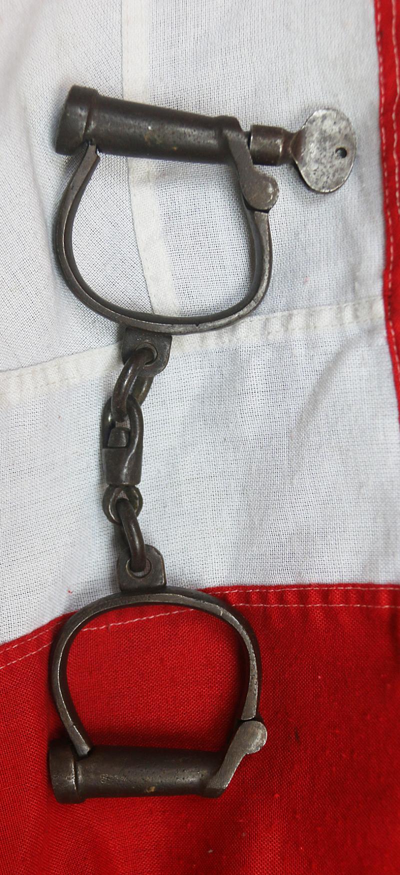 Victorian Police 'Jack the Ripper' Era Type Handcuffs or 'Derby's' & Original Oval Flat Key