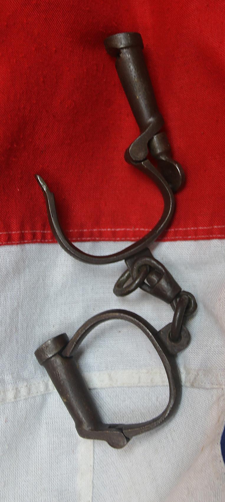 Victorian Police 'Jack the Ripper' Era Type Handcuffs or 'Derby's' & Original Oval Flat Key