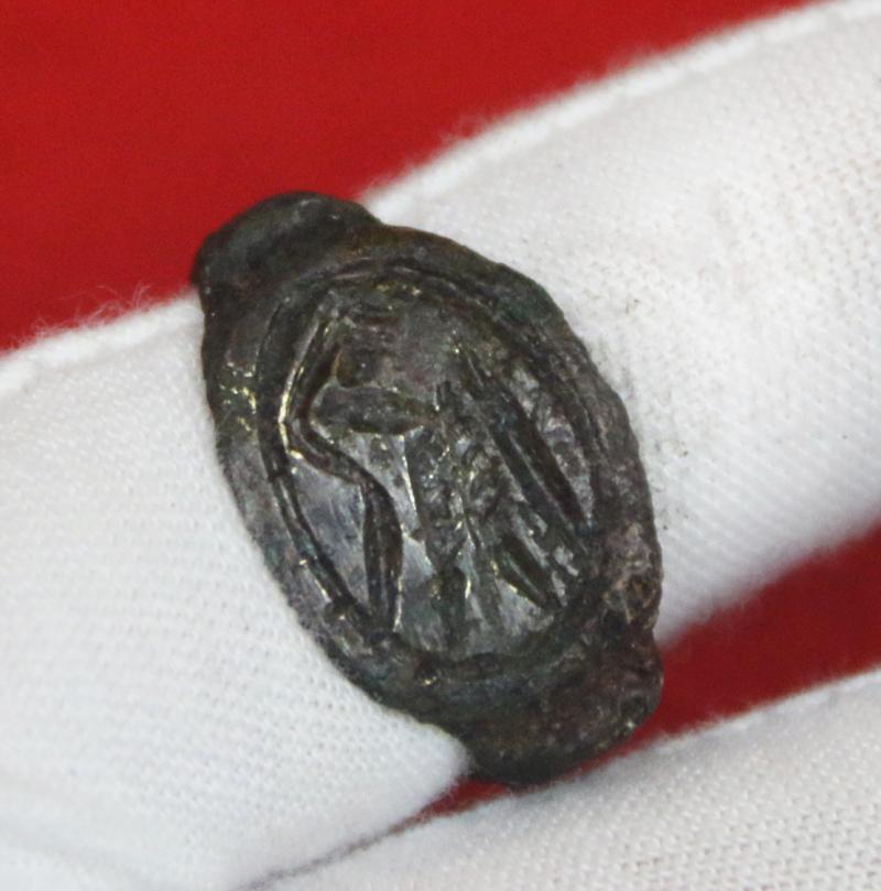 Ancient Roman Gladiator Bronze Seal Ring, With Intaglio of Standing Gladiator With Shield and Flagellum. Early Imperial Julio-Claudian Emperors Period From The 1st Century A.D. of Emperors Augustus, Tiberious, Caligula, Claudius & Nero