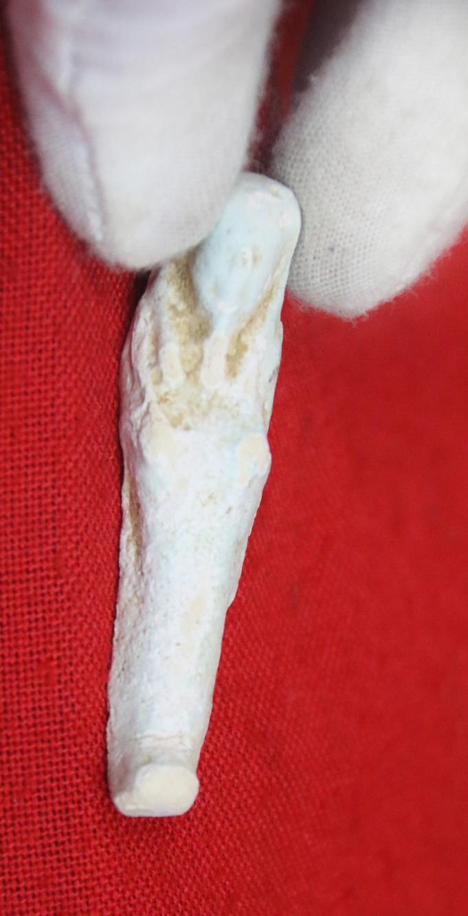 An Original Ancient Egyptian Shabti, An Afterlife Tomb Figure Servant of An Egyptian Mummy, Pale Blue-Glazed Faience 664 to 332 BC