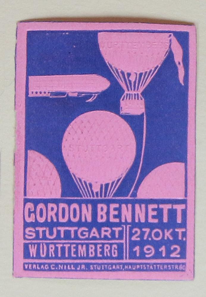 Germany 1912 Gordon Bennett Zeppelin Airship Flight, 12 Poster Vignette Cinderella Stamps