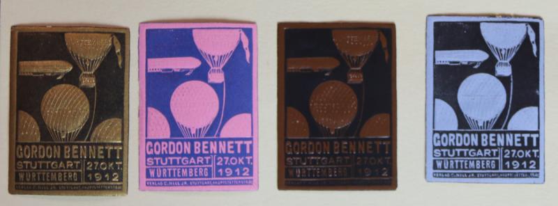 Germany 1912 Gordon Bennett Zeppelin Airship Flight, 12 Poster Vignette Cinderella Stamps