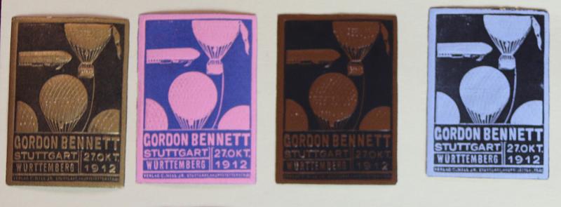 Germany 1912 Gordon Bennett Zeppelin Airship Flight, 12 Poster Vignette Cinderella Stamps