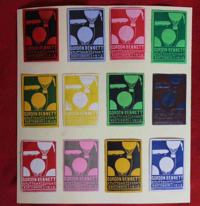 Germany 1912 Gordon Bennett Zeppelin Airship Flight, 12 Poster Vignette Cinderella Stamps