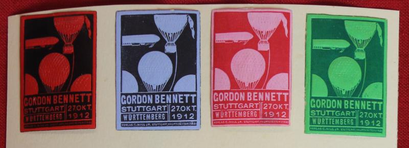 Germany 1912 Gordon Bennett Zeppelin Airship Flight, 12 Poster Vignette Cinderella Stamps