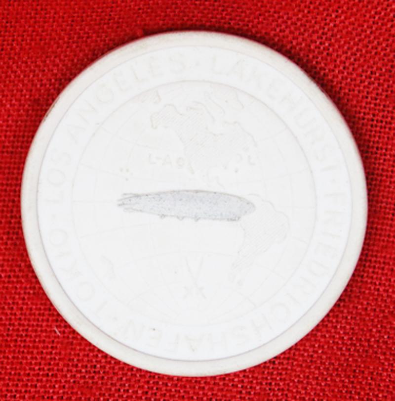 1929 Graf Zeppelin Round the World, White Bisque Porcelain Meissen Medal 1929. Flat Rimmed, with Silvered Zeppellin