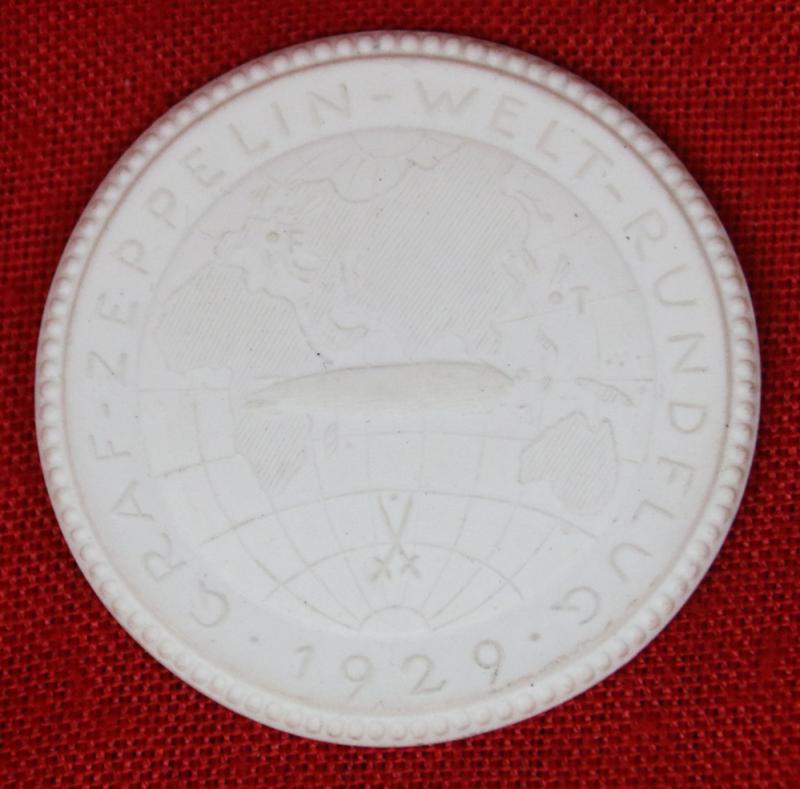 1929 Graf Zeppelin Round the World, White Bisque Porcelain Meissen Medal 1929