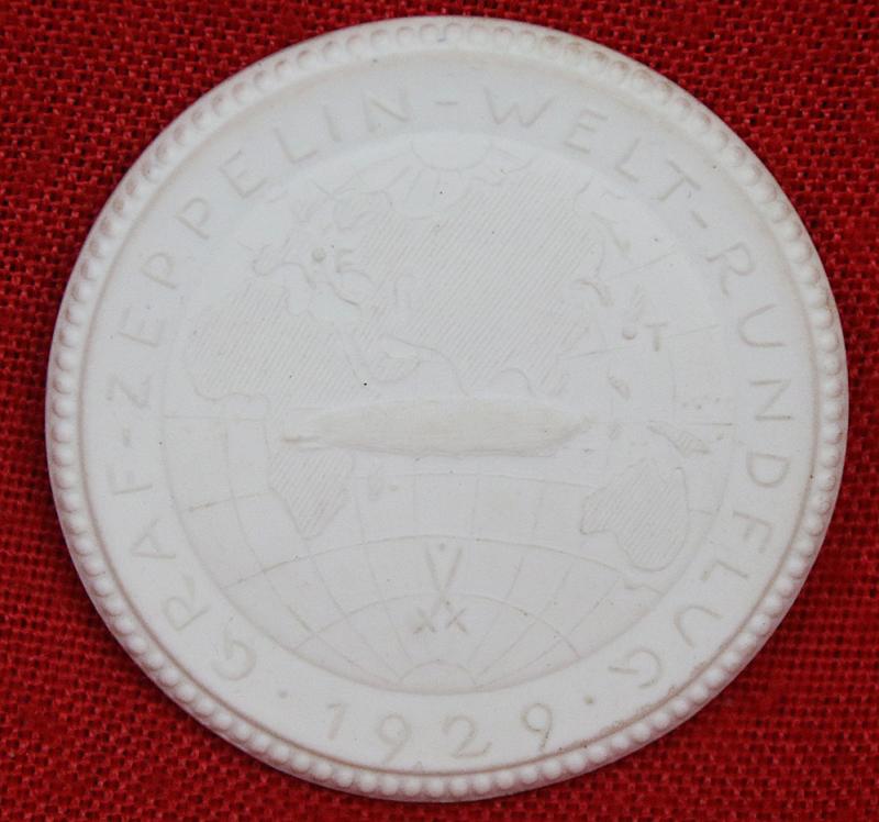 1929 Graf Zeppelin Round the World, White Bisque Porcelain Meissen Medal 1929