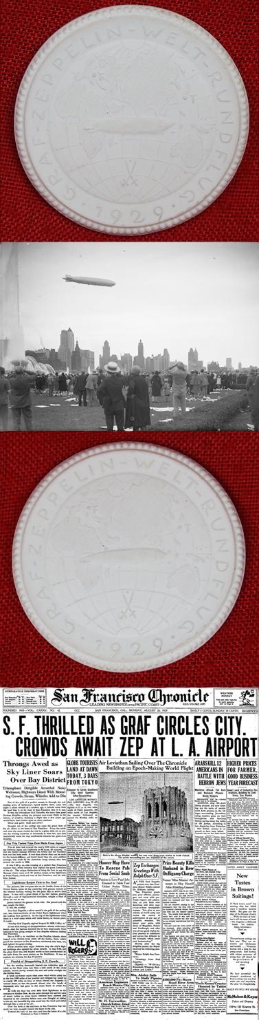 1929 Graf Zeppelin Round the World, White Bisque Porcelain Meissen Medal 1929