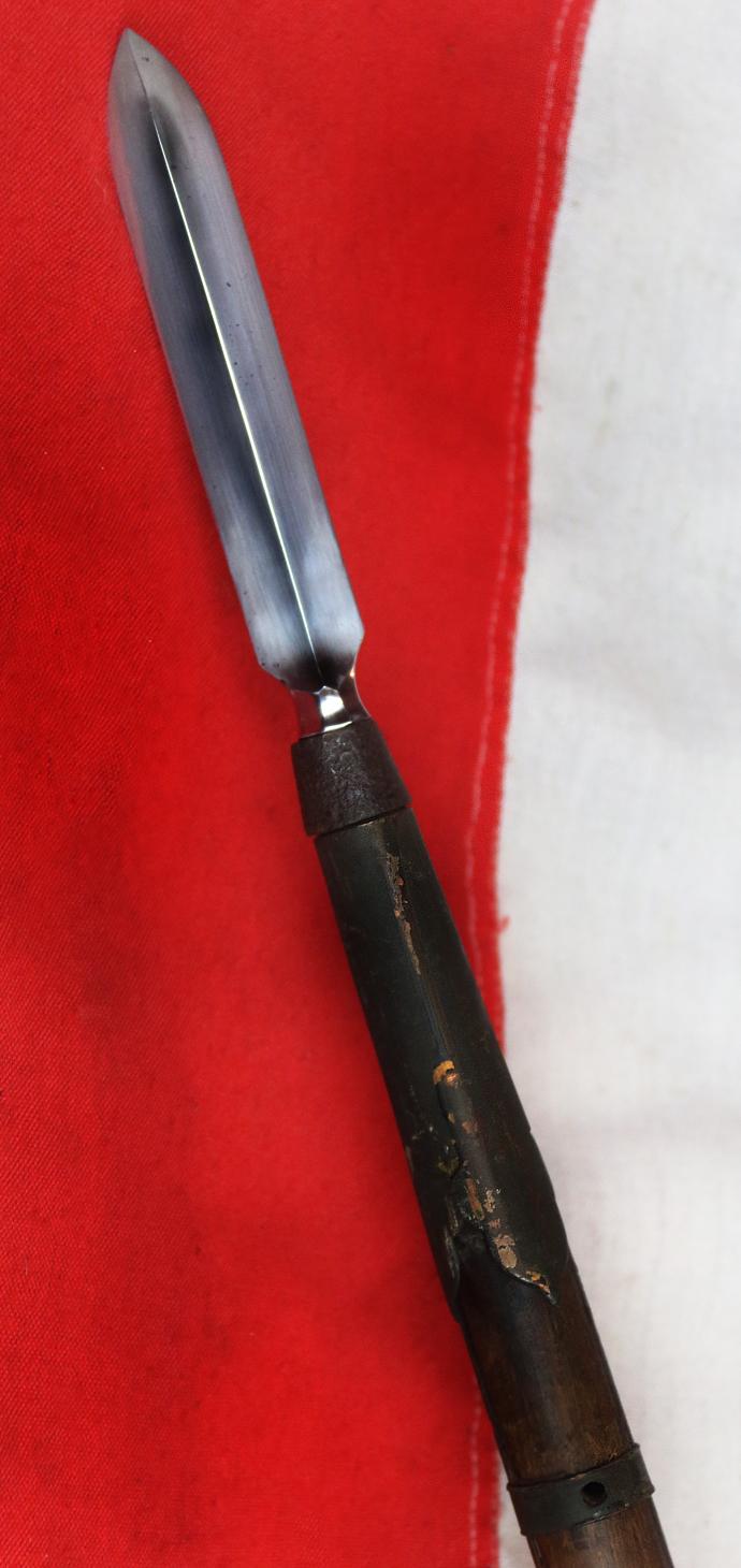 A Superb Samurai, Shinto Period, 350 Year Old, Ryo-Shinogi Yari Polearm Spear, Signed Bushu ju Shimosaka Fujiwara Kazunori, In Incredible Polish, Showing Fine Grain in the Hada and Wide Fine Suguha Hamon, With 12 'Notch' Tang