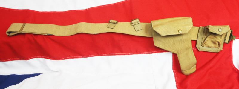A Scarce Original WW2 British '37 Pattern Commando Officer's 9mm Browning Hi-power Holster, Ammunition Pouch & Waistbelt 1942/3 in Excellent Plus Condition