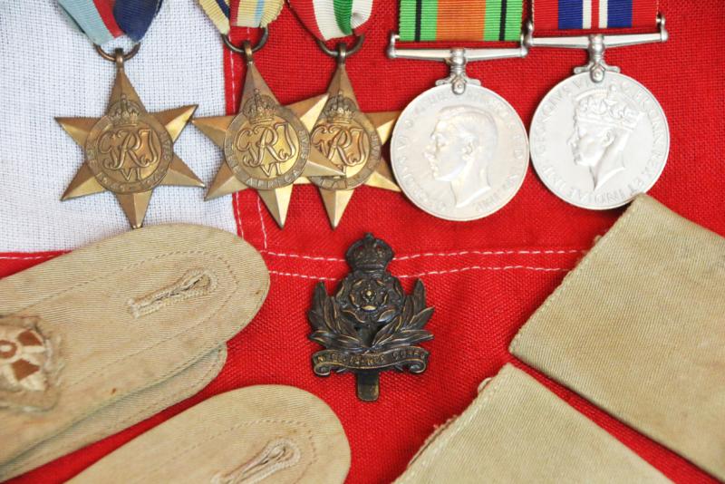A 1st Army Intelligence Corps HQ General Staff Officer Medal Group of the British Army 'Desert Rats', With His Slip On Eppaulettes and Cap Badge