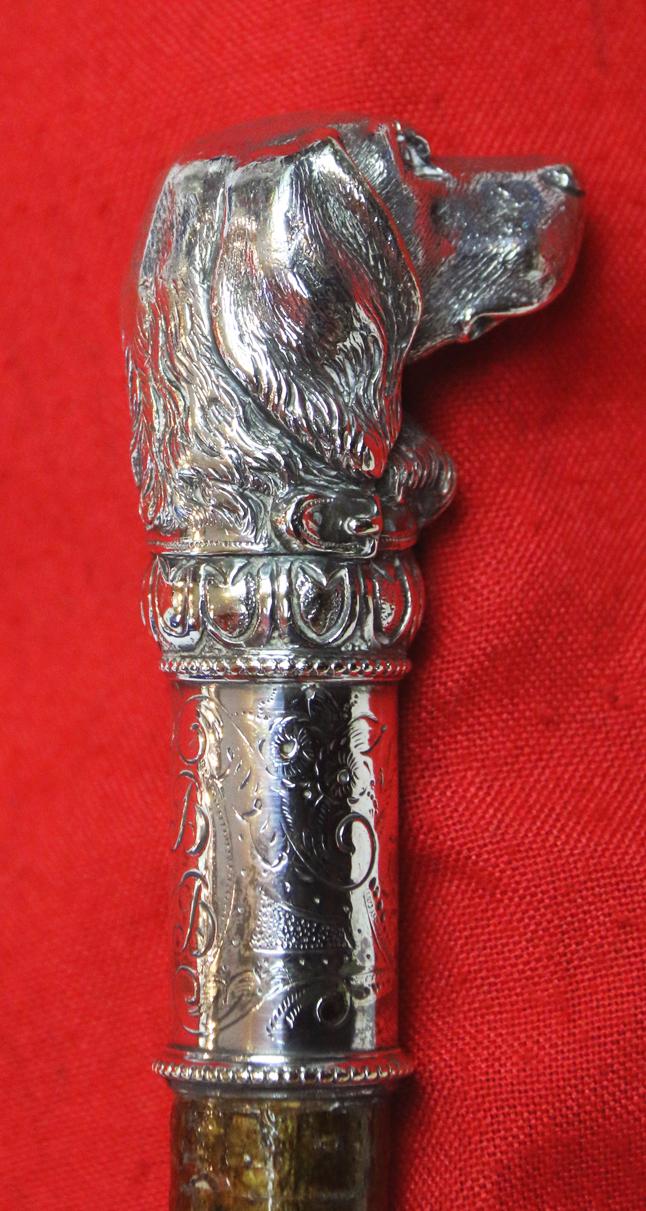 Stunning Victorian, Silver Hound's Head Walking Stick Of William Page Wood, 1st Baron Hatherley, PC, British Statesman, Lord High Chancellor of Great Britain, Presented by John Bright, Chancellor of the Duchy of Lancaster & Sherlock Holmes Connection